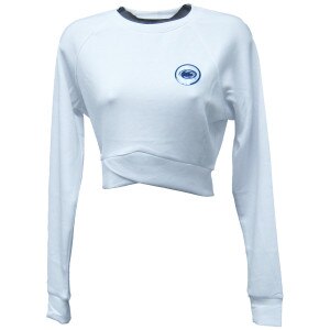 women's white cropped long sleeve t-shirt with holographic Penn State Athletic Logo